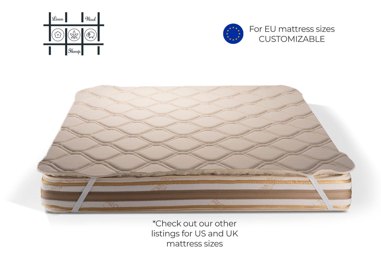 Reversible Wool Mattress Topper – Organic Cotton & Hemp, EU SIZE