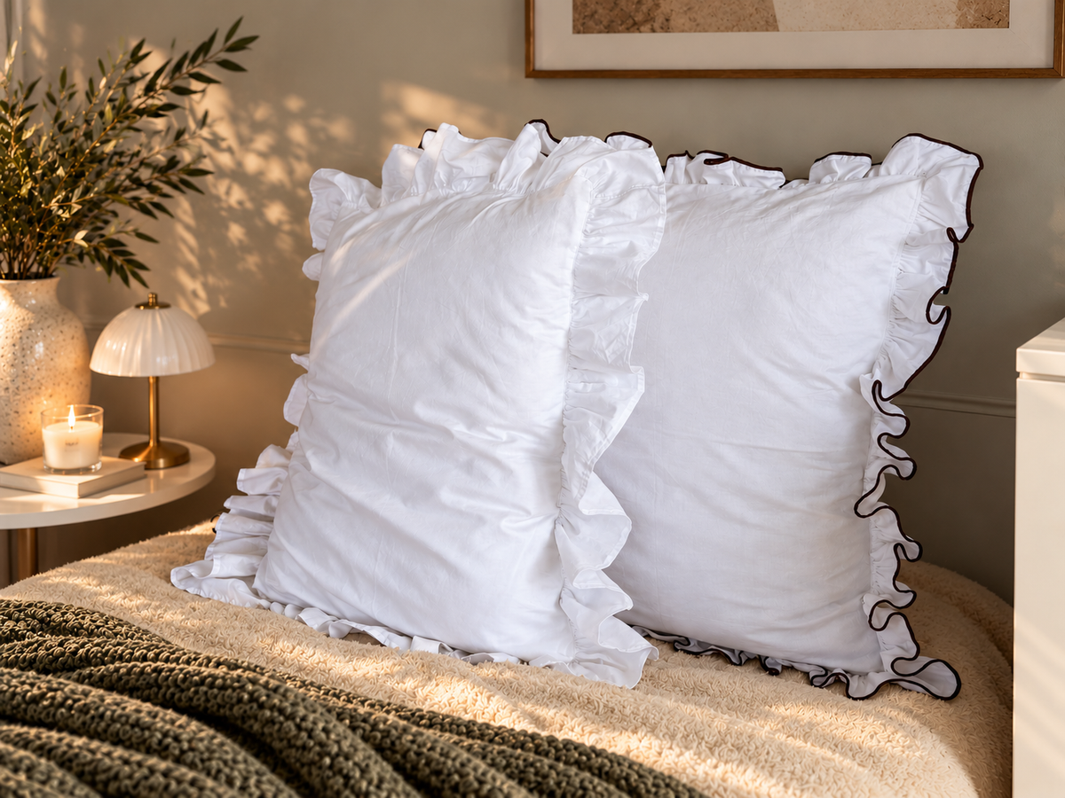 Diana Linen & Merino Wool Pillow, Ruffled Linen Pillow with Ties, Natural Wool Filled Bed Pillow – The Woolland