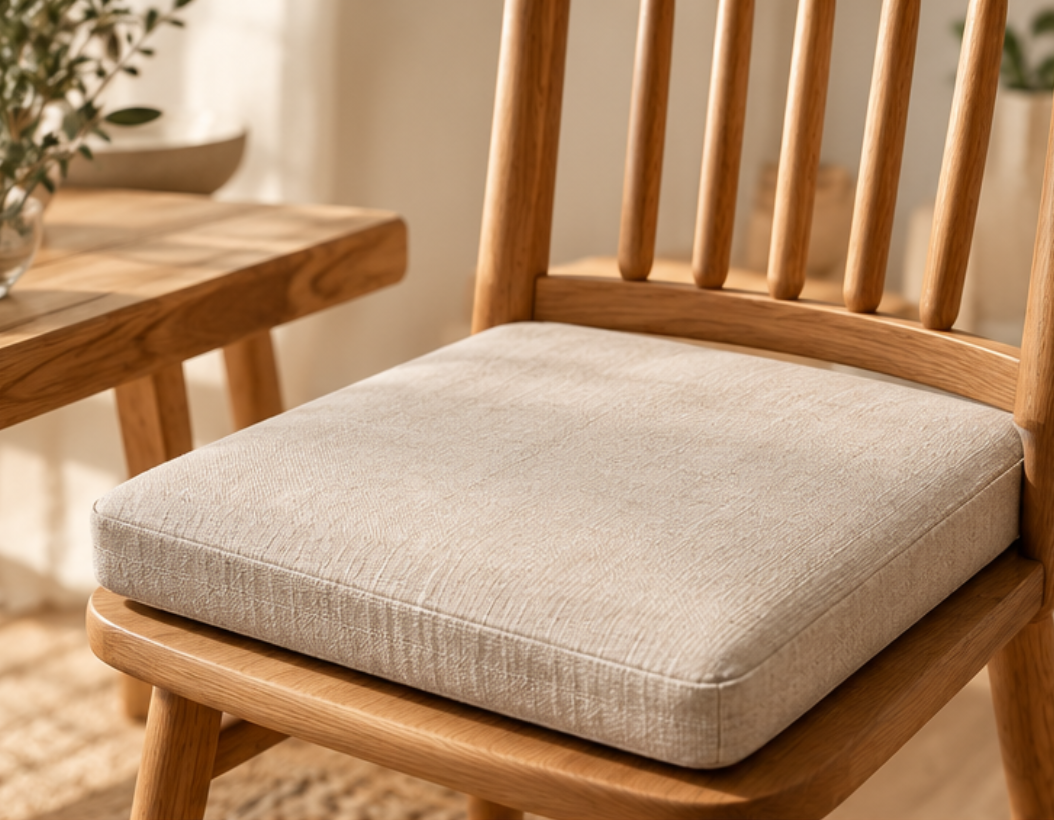 Natural Linen Chair Cushion with Wool Filling – Handmade Seat Pad