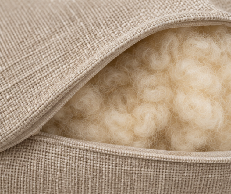 Natural Linen Chair Cushion with Wool Filling – Handmade Seat Pad