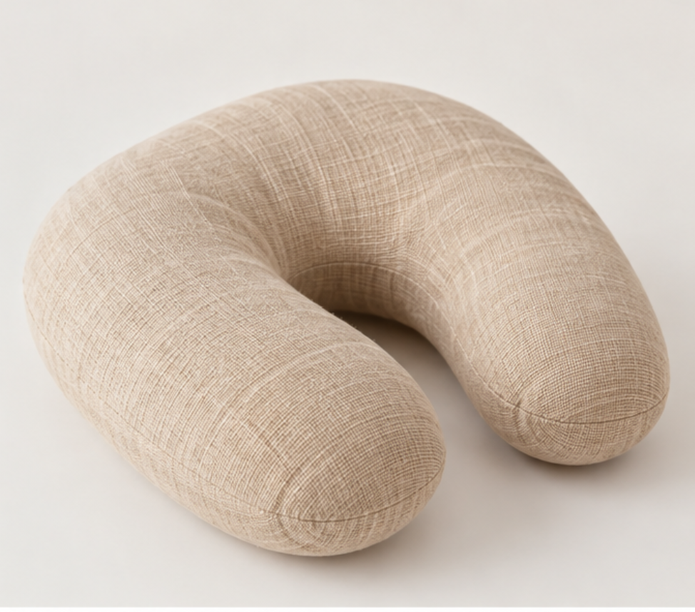 Natural Linen Travel Pillow with Wool Filling – Handmade Neck Cushion