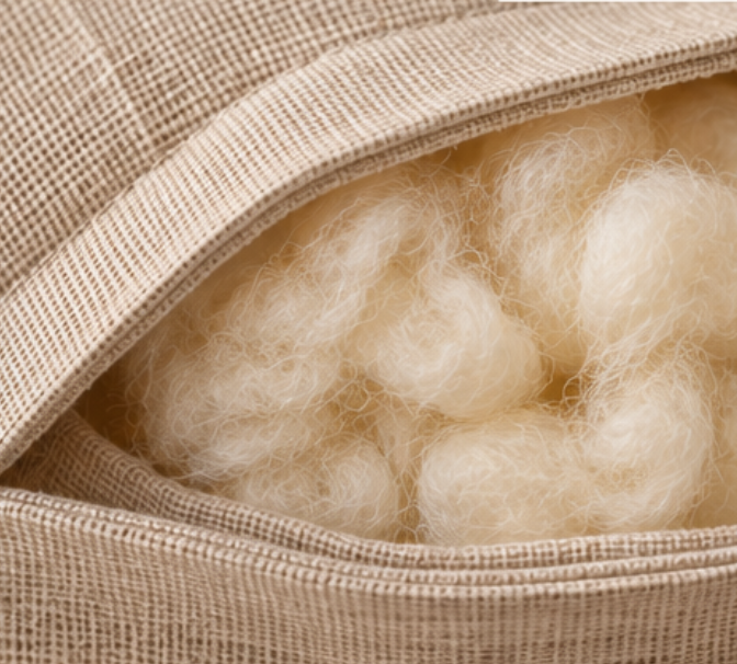 Natural Linen Travel Pillow with Wool Filling – Handmade Neck Cushion