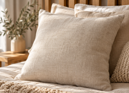 Natural Linen Decorative Cushion with Wool Filling – Handmade Throw Pillow