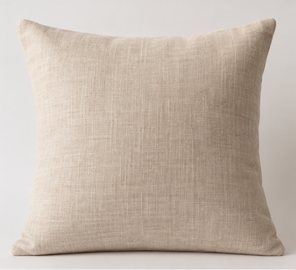 Natural Linen Decorative Cushion with Wool Filling – Handmade Throw Pillow