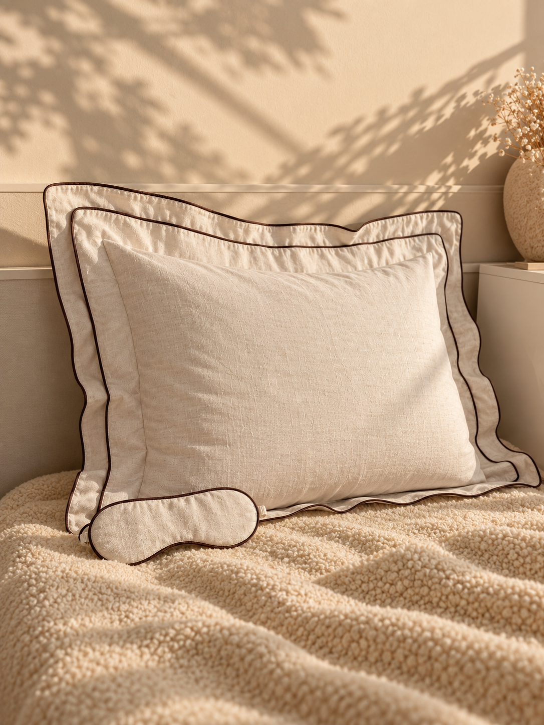 Elizabeth natural linen pillow with double border and piping – The Woolland