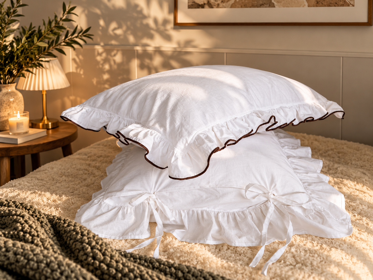 Diana Linen & Merino Wool Pillow, Ruffled Linen Pillow with Ties, Natural Wool Filled Bed Pillow – The Woolland
