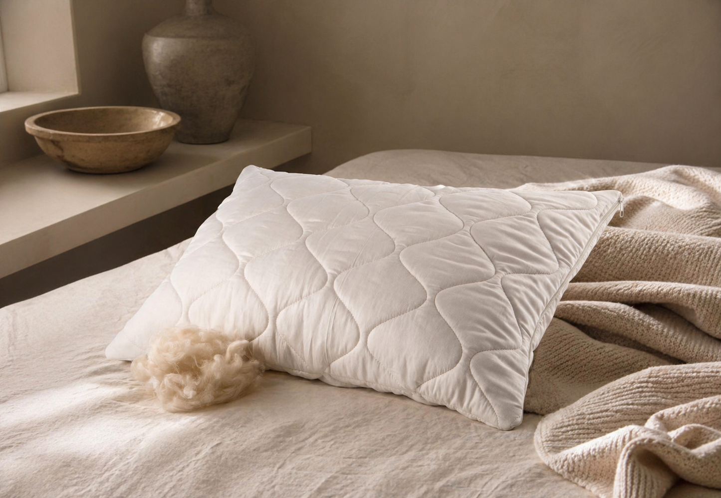 Organic Merino Wool Pillow – Cotton Sateen, Adjustable & Temperature-Regulating