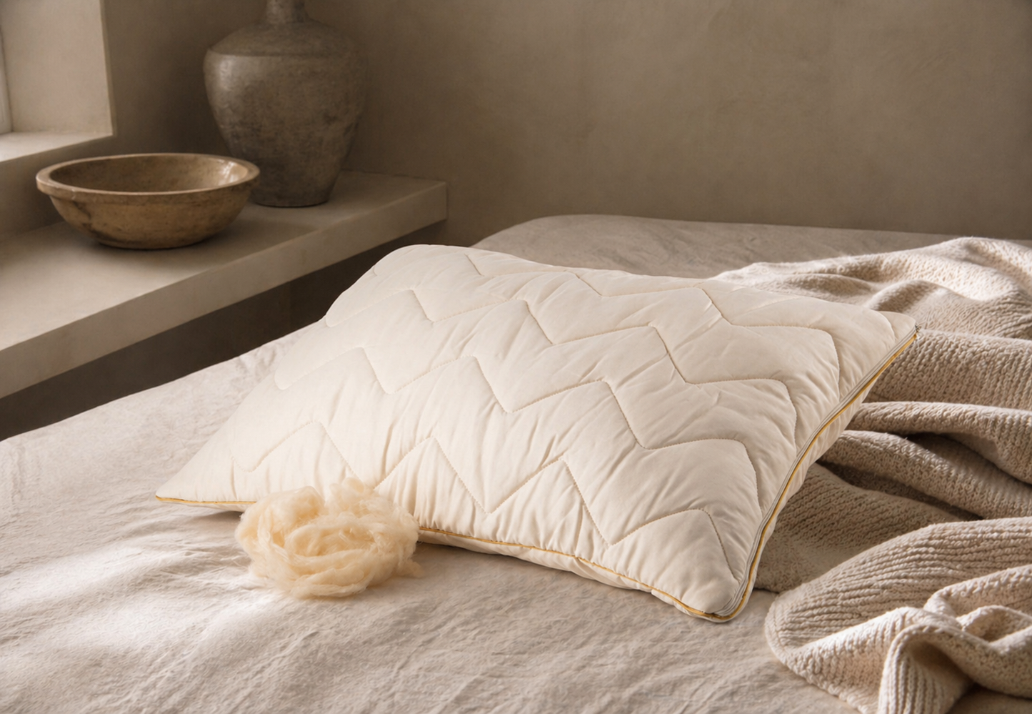 Organic Merino Wool Pillow – Cotton Sateen, Adjustable & Temperature-Regulating