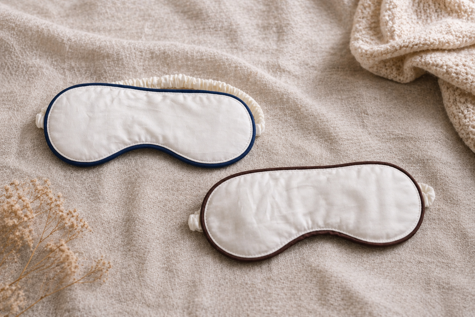 Set of 2 handmade satin sleep masks with natural Bulgarian wool filling