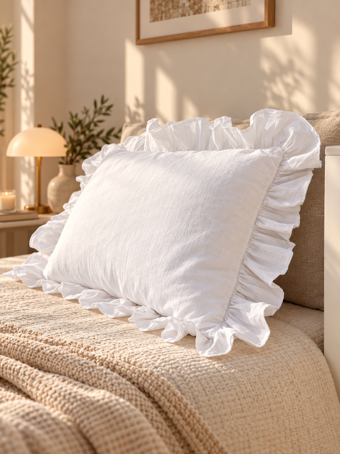Diana Linen & Merino Wool Pillow, Ruffled Linen Pillow with Ties, Natural Wool Filled Bed Pillow – The Woolland