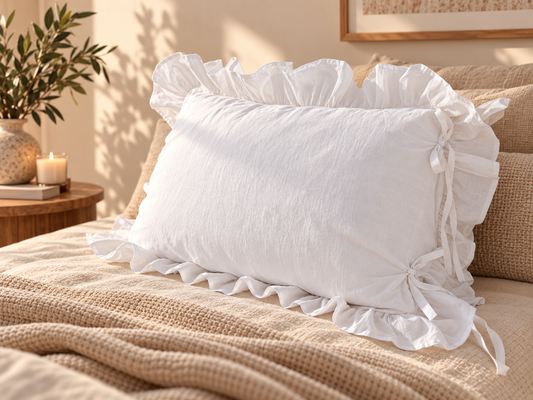 Diana Linen & Merino Wool Pillow, Ruffled Linen Pillow with Ties, Natural Wool Filled Bed Pillow – The Woolland