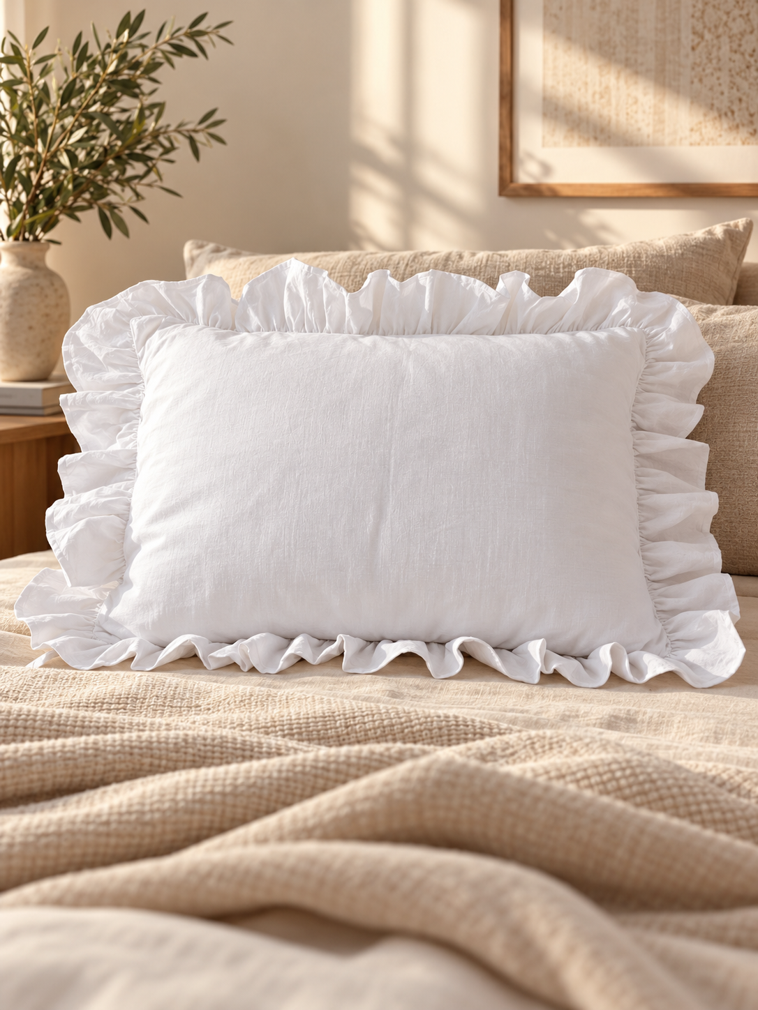 Diana Linen & Merino Wool Pillow, Ruffled Linen Pillow with Ties, Natural Wool Filled Bed Pillow – The Woolland