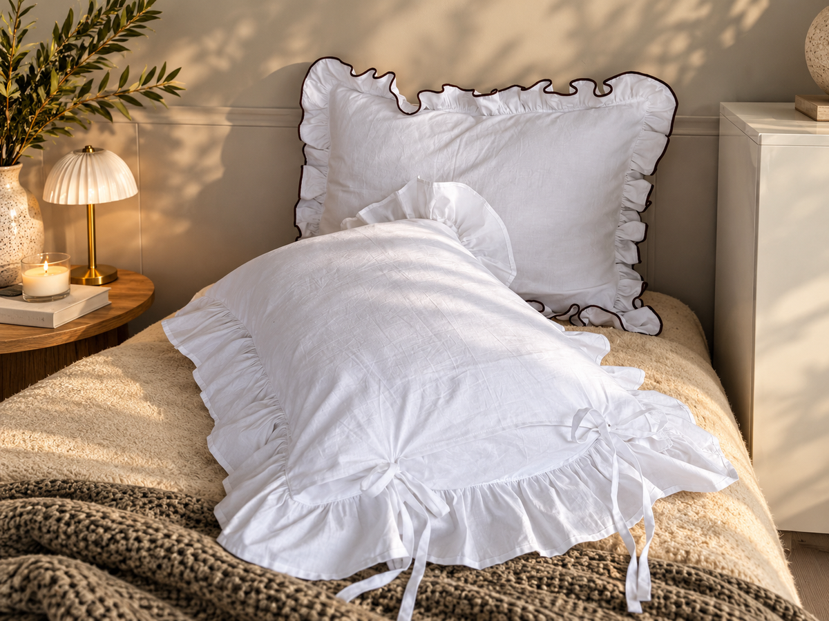 Diana Linen & Merino Wool Pillow, Ruffled Linen Pillow with Ties, Natural Wool Filled Bed Pillow – The Woolland
