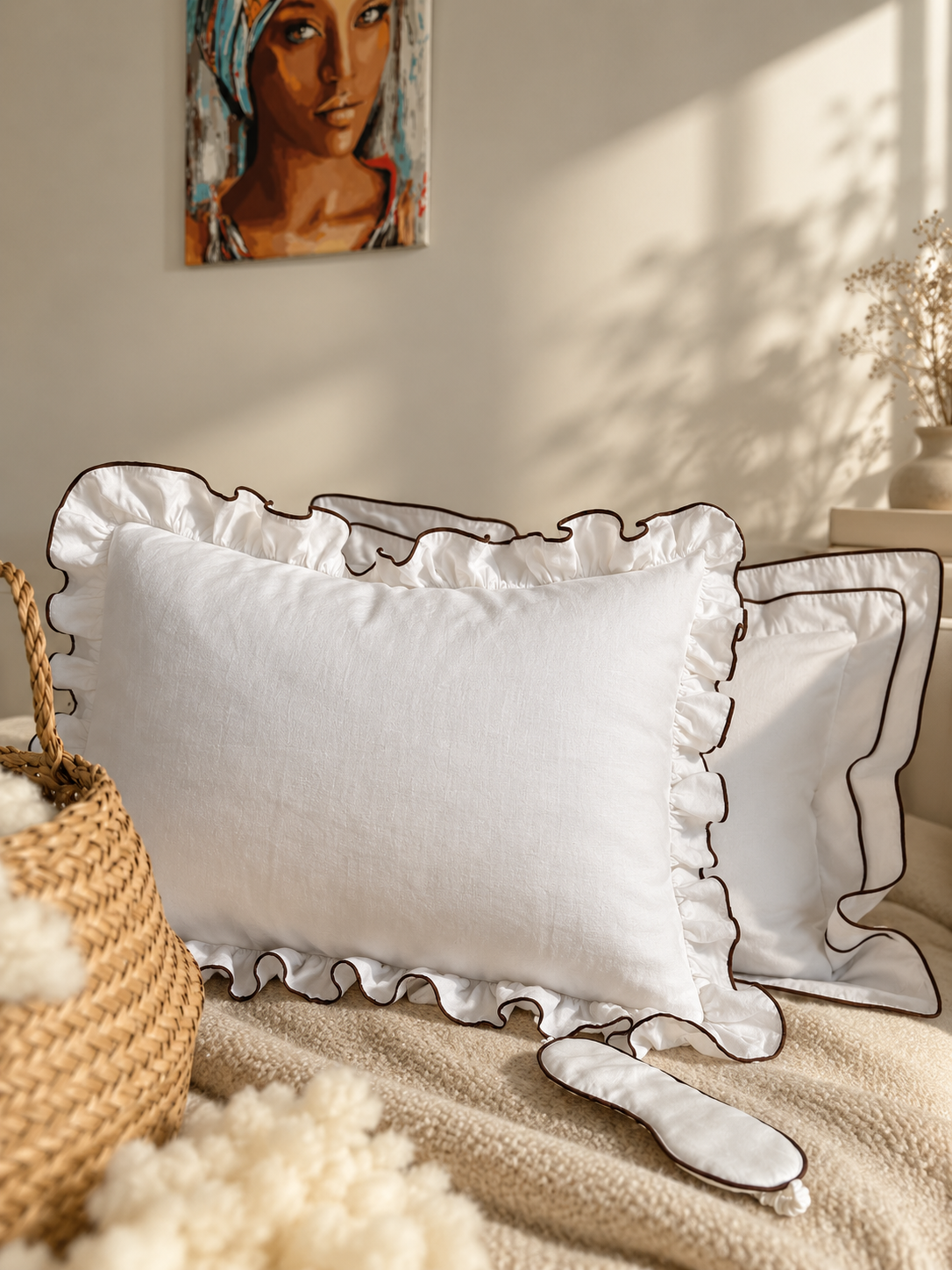 Natural Linen Pillow with Wool Filling – Close-Up Fabric Detail