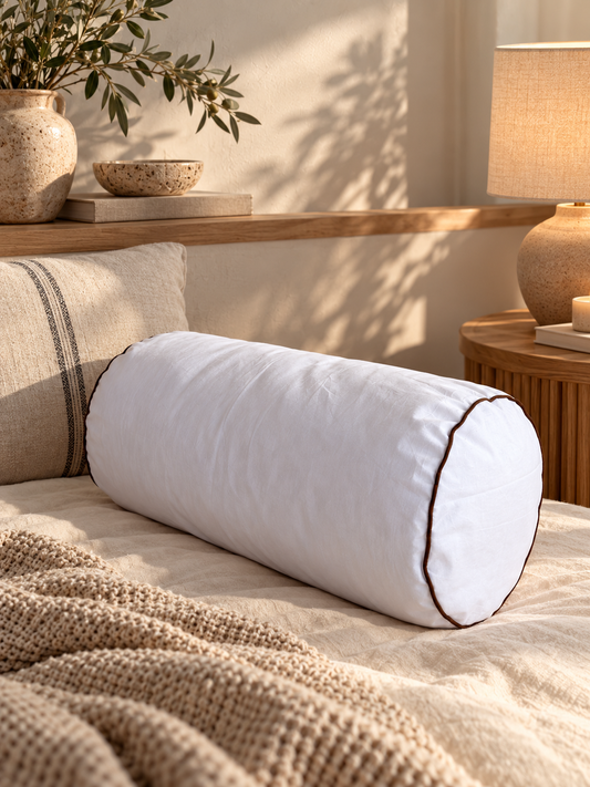 Sofia – Merino Wool Bolster Pillow | Linen Neck Roll & Yoga Support | The Woolland