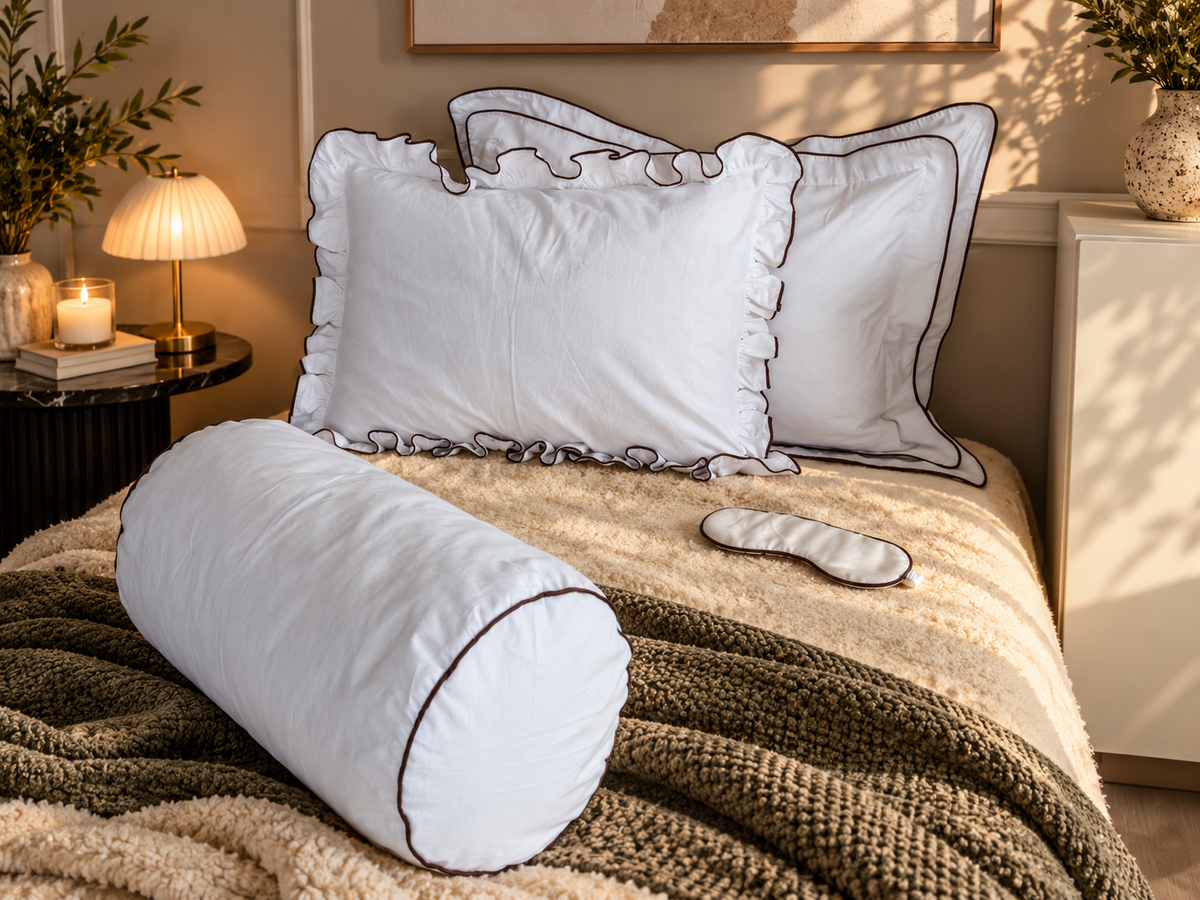 Isabella Linen & Merino Wool Pillow, Ruffled Linen Pillow, Natural Wool Filled Bed Pillow with Contrast Piping – The Woolland