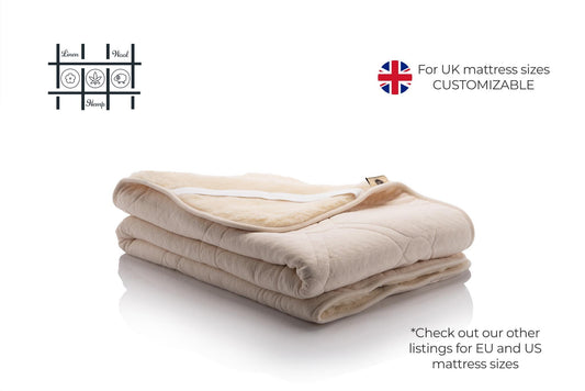 Double sided, Merino wool mattress pad, UK sizes