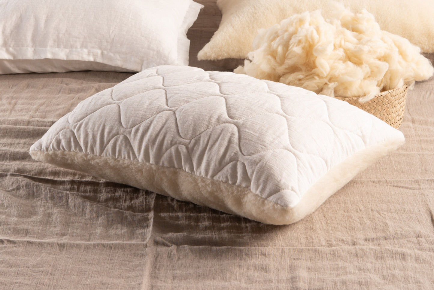Two sided natural linen and wool pillow